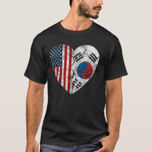 Südkorea - Amerikanische Flagge Herz T-Shirt