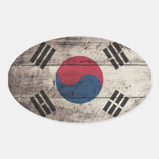 Südkorea-Fahne aus alten Holz Ovaler Aufkleber
