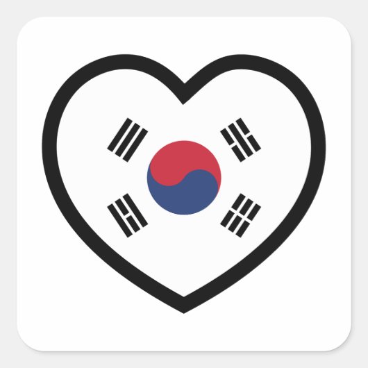 Südkorea-Flagge Herz Quadratischer Aufkleber (Vorderseite)