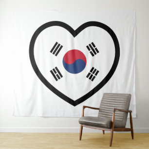 Südkorea-Flagge Herz Wandteppich