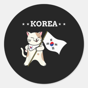 Südkorea - Flagge und Katze Runder Aufkleber