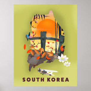 Südkorea illustriertes Kartenplakat Poster
