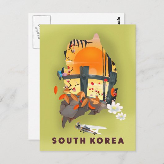 Südkorea illustriertes Kartenplakat Postkarte (Vorne/Hinten)