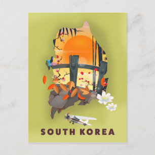 Südkorea illustriertes Kartenplakat Postkarte