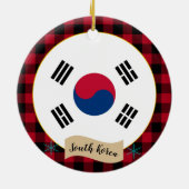 Südkorea, karierte Rote Büffel und koreanische Fla Keramik Ornament (Hinten)