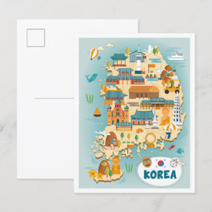 Südkorea-Kartenkunst Vintage-Reiseillustration Postkarte
