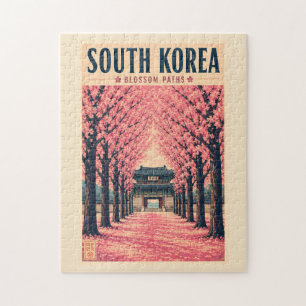 Südkorea-Kirschblüten-Illustration Reise Kunst Puzzle