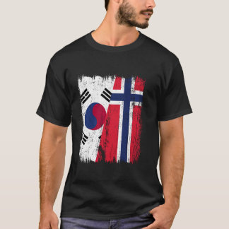 Südkorea Norwegen Halbflagge Südkoreanisch Norwegi T-Shirt