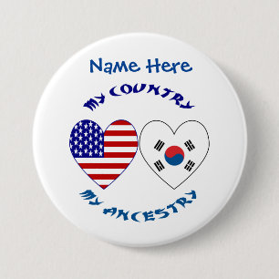 Südkorea USA Herz Land Herkunft Personalisieren Button