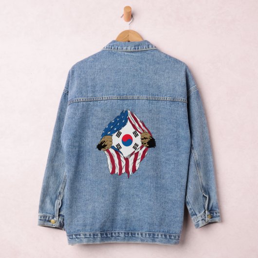 Südkorea, USA, koreanische Roots-Flagge Premium Jeansjacke (Hangar)