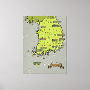 Südkorea Vintage-Stil Karte Leinwanddruck