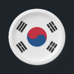 Südkoreaflagge - Yin Yang Pappteller<br><div class="desc">Die südkoreanische Flagge ist ein weißes Feld,  in der Mitte ein Emblem und vier Trigramm auf jeder Ecke der Flagge. Die verwendeten Farben in der Flagge sind blau,  rot,  weiß,  schwarz und in der Mitte ein Yin Yang Symbol. #southkorea #southkorean #vietnam #veteran</div>