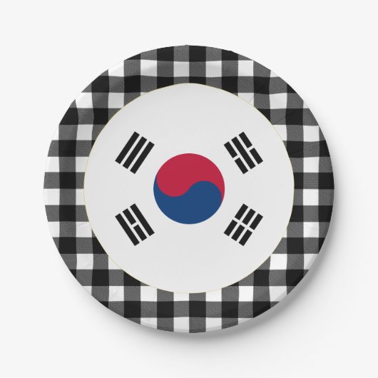 Südkoreanische Flagge, Büffel kariert und koreanis Pappteller (Vorderseite)