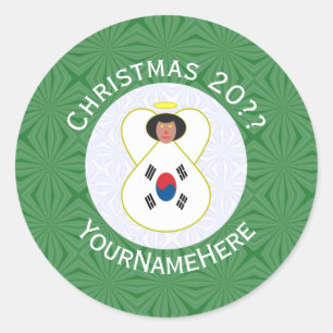 Südkoreanische Flagge Engel Weihnachtsflagge Perso Runder Aufkleber