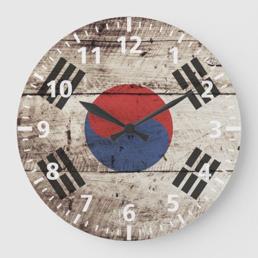 Südkoreanische Flagge für alten Holzkorn Große Wanduhr (Vorderseite)