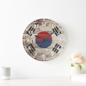 Südkoreanische Flagge für alten Holzkorn Große Wanduhr (Zuhause)