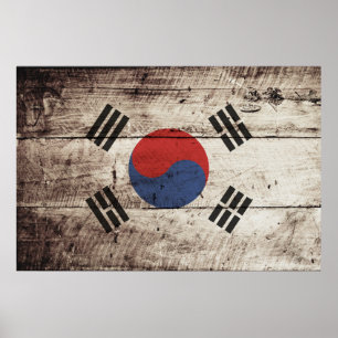 Südkoreanische Flagge für altes Holzkörnchen Poster