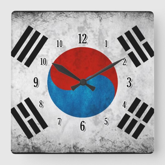 Südkoreanische Flagge Quadratische Wanduhr (Vorderseite)