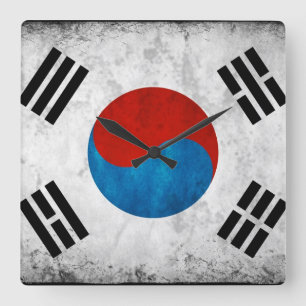 Südkoreanische Flagge Vintage Quadratische Wanduhr