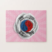 Südkoreanische Rosen-Flagge auf Rosa Puzzle (Horizontal)