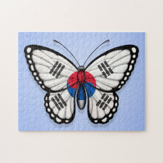 Südkoreanische Schmetterlings-Flagge auf Blau Puzzle