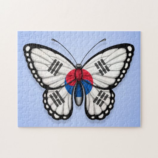 Südkoreanische Schmetterlings-Flagge auf Blau Puzzle (Horizontal)