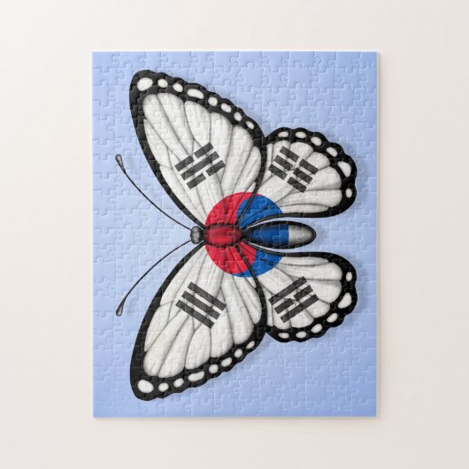 Südkoreanische Schmetterlings-Flagge auf Blau Puzzle (Vertikal)