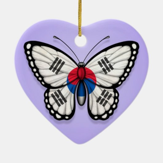 Südkoreanische Schmetterlings-Flagge auf Lila Keramik Ornament (Hinten)