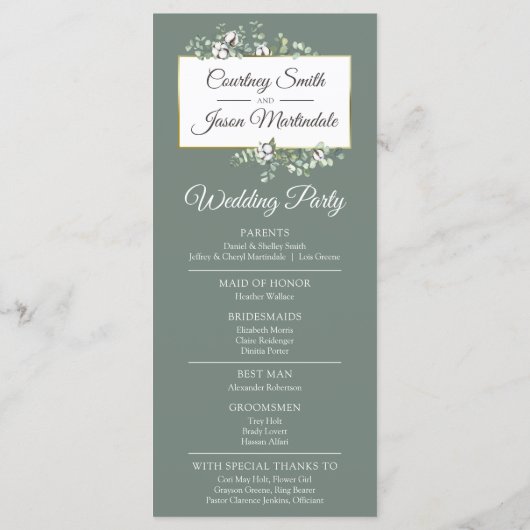 Südländische Baumwolle rustikale Hochzeitsfeier Programm (Rückseite)