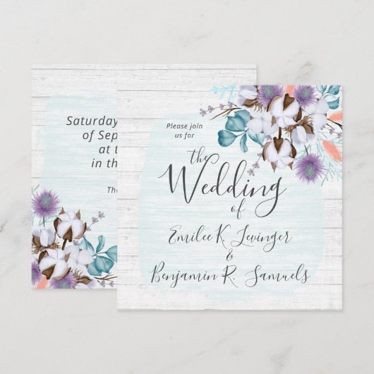 Südlandwolle Bolzen Botanisches Rustikales Holz Einladung (Vorne/Hinten)