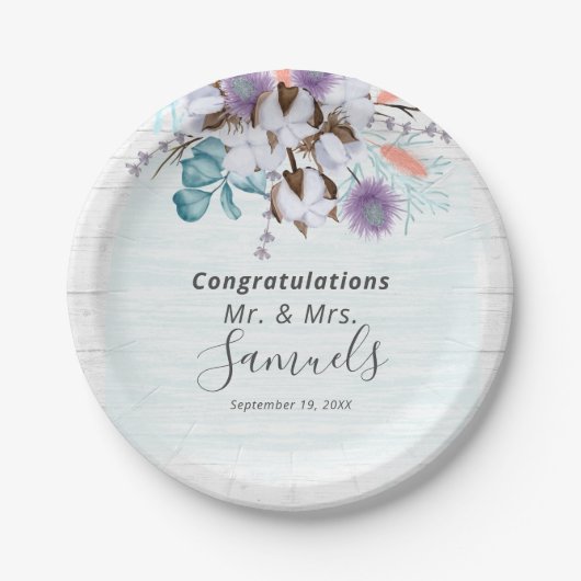 Südlandwolle Bolzen Botanisches Rustikales Holz Pappteller (Vorderseite)