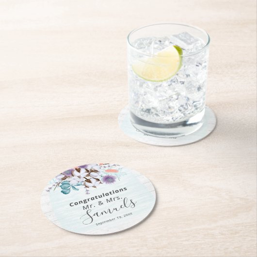 Südlandwolle Bolzen Botanisches Rustikales Holz Runder Pappuntersetzer (Vor Ort)