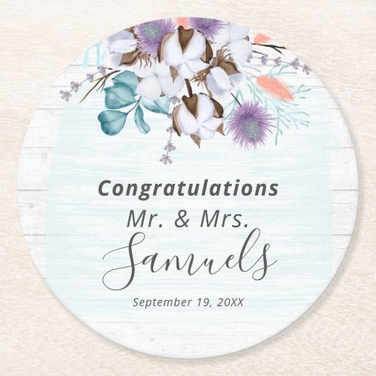 Südlandwolle Bolzen Botanisches Rustikales Holz Runder Pappuntersetzer (Vorderseite)