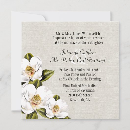 Südliche Belle Magnolias Custom Hochzeit Einladung (Vorderseite)
