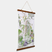 Südliche Gartenlandschaft mit Wasserfarbe Wandteppich Mit Holzrahmen (Gewinkelt)