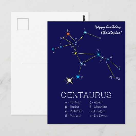 Südliche Hemisphäre Sternbild Centaurus Postkarte (Vorne/Hinten)