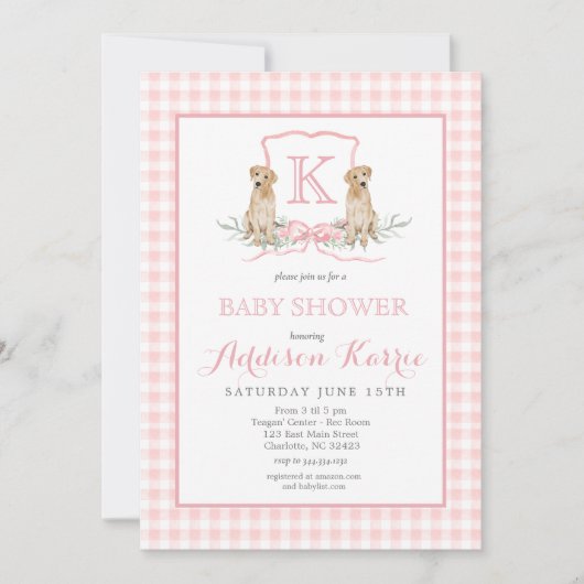 Südliche Hunde Monogram Wappen Kinderdusche Einlad Einladung (Vorderseite)