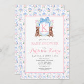 Südliche Hunde Monogram Wappen Kinderdusche Einlad Einladung (Vorne/Hinten)