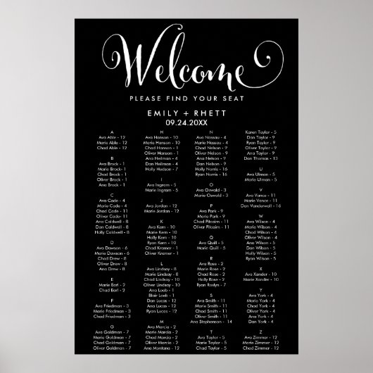 Südliche Kalligrafie Schwarze Alphabetische Sitzpl Poster (Vorne)