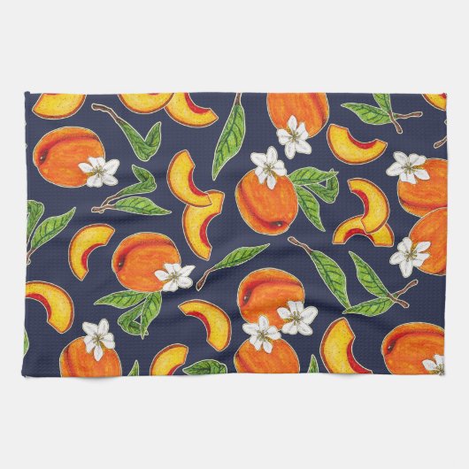 Südliche Pfirsiche und Pfirsichblüten Geschirrtuch (Horizontal)