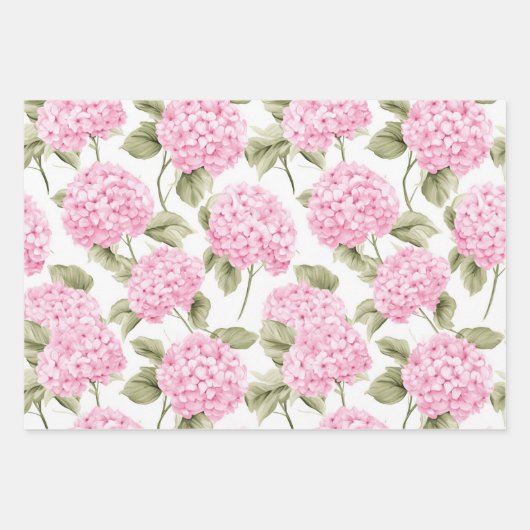 Südliche rosa Hortensien-Geschenkpapier Geschenkpapier Set (Vorderseite)
