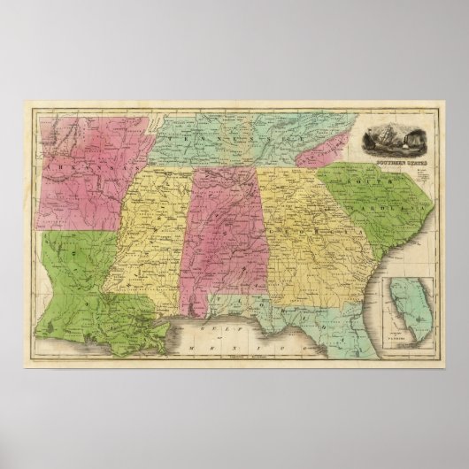 Südliche Staaten mit Südteil Floridas Poster (Vorne)
