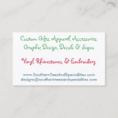 Südliche T-Shirts und Spezialitäten Visitenkarte (Rückseite)