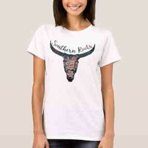 Südliche Wurzeln Country Longhorn Rosa Rose & Grün T-Shirt