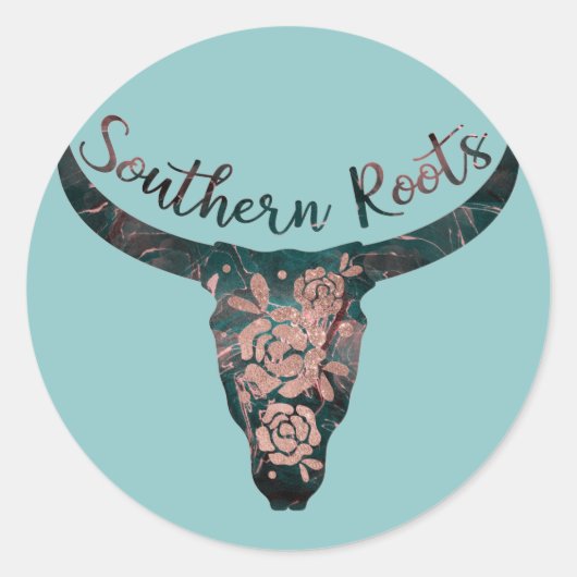 Südliche Wurzeln Land Longhorn Rosa & Grün Runder Aufkleber (Vorderseite)
