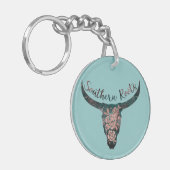 Südliche Wurzeln Land Longhorn Rosa & Grün Schlüsselanhänger (Vorderseite links)