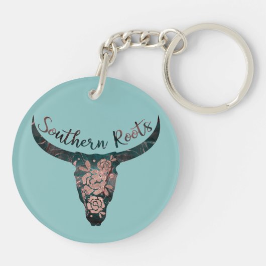 Südliche Wurzeln Land Longhorn Rosa & Grün Schlüsselanhänger (Rückseite)