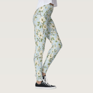 Südliches Hartriegel-Blütenmuster auf sanftem Blau Leggings