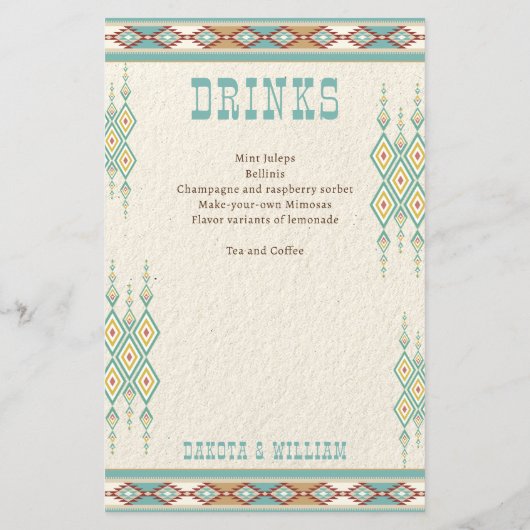 Südliches Hochzeitsmenü für Western (Rückseite)