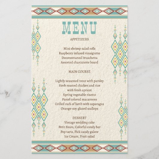 Südliches Hochzeitsmenü für Western (Vorderseite)